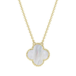 18ct Yellow Gold WHITE MOP Bloom Large Four Leaf Clover Ball Edge Chain Necklet, N1043