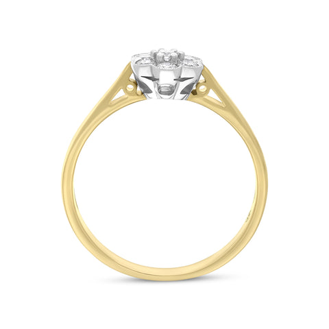 18ct Yellow Gold 0.23ct Diamond Millgrain Flower Cluster Ring