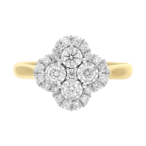 18ct Yellow Gold 0.46ct Diamond Illusion Set Cluster Ring
