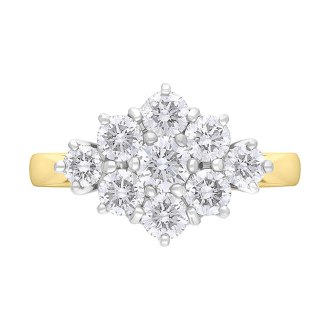 18ct Yellow Gold 1.27ct Diamond Cluster Ring