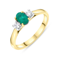 18ct Yellow Gold 0.41ct Emerald 0.20ct Diamond Oval Ring
