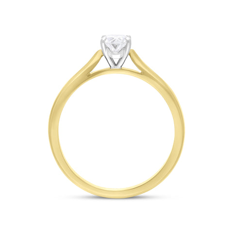 18ct Yellow and White Gold .50 Diamond Solitaire Oval Ring Size M GIA FVS1