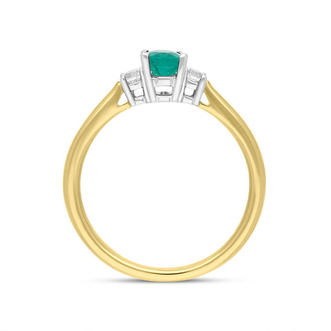 18ct Yellow Gold 0.46ct Emerald Diamond Oval Cut Three Stone Ring