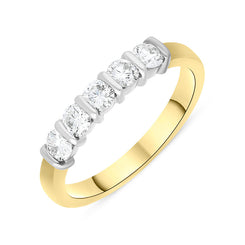 18ct Yellow Gold 0.58ct Diamond Five Stone Bar Set Eternity Ring FEU-912