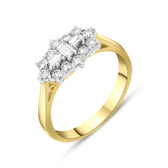 18ct Yellow Gold 0.60ct Diamond Baguette Cut Vintage Style Cluster Ring FEU-576