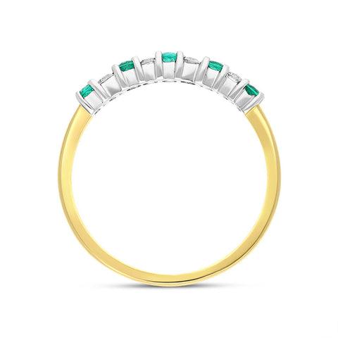 18ct Yellow Gold Emerald Diamond Nine Stone Half Eternity Ring