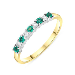 18ct Yellow Gold Emerald Diamond Nine Stone Half Eternity Ring, FEU-1124.