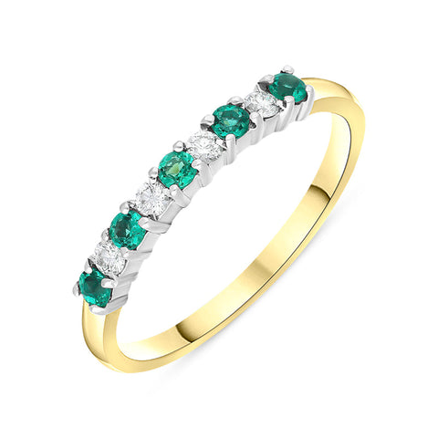 18ct Yellow Gold Emerald Diamond Nine Stone Half Eternity Ring, FEU-1124.