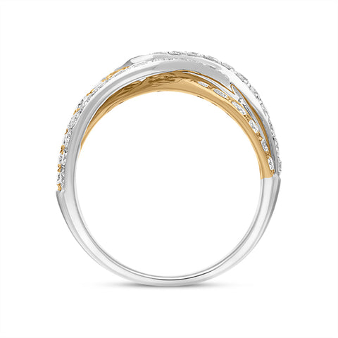 18ct Rose and White Gold Diamond Four Row Crossover Band Ring