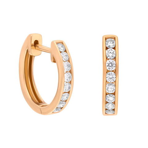 18ct Rose Gold Diamond 0.25ct Channel Set Hoop Earrings, E2599