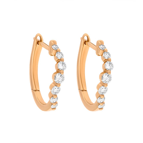 18ct Rose Gold Diamond 0.32ct Claw Set Hoop Earrings