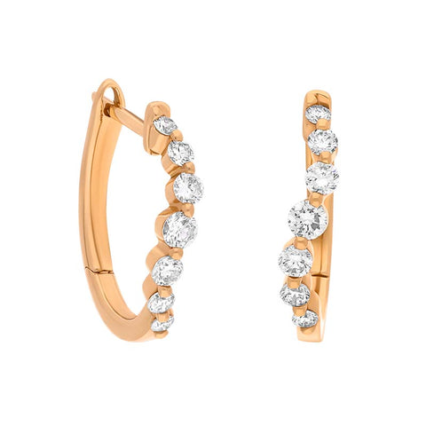 18ct Rose Gold Diamond 0.32ct Claw Set Hoop Earrings, E2598