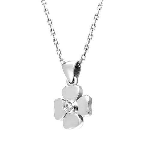 18ct White Gold 0.10ct Diamond Heart Cross Necklace D