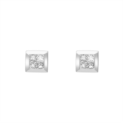 18ct White Gold 0.24ct Diamond Princess Cut Cluster Stud Earrings, FEU-2687.