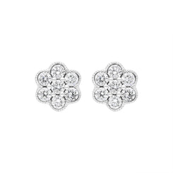 18ct White Gold 0.25ct Diamond Cluster Flower Stud Earrings FEU-2780