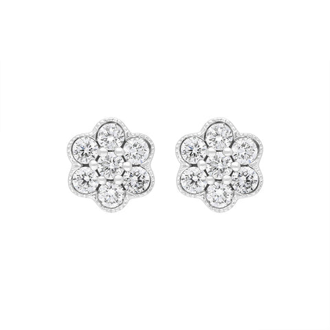 18ct White Gold 0.25ct Diamond Cluster Flower Stud Earrings FEU-2780