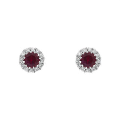 18ct White Gold 0.28ct Ruby Diamond Cluster Earrings, 03-13-385.