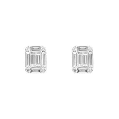 18ct White Gold 0.34ct Diamond Baguette Cut Cluster Stud Earrings, FEU-2686.