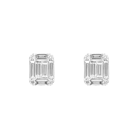 18ct White Gold 0.34ct Diamond Baguette Cut Cluster Stud Earrings, FEU-2686.