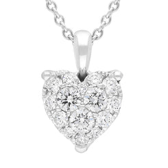 18ct White Gold 0.36ct Diamond Cluster Heart Pendant FEU-2784