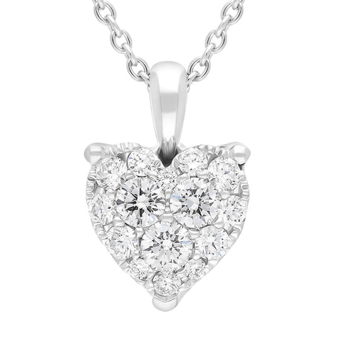 18ct White Gold 0.36ct Diamond Cluster Heart Pendant FEU-2784