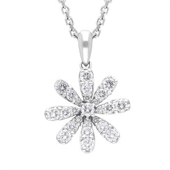 18ct White Gold 0.38ct Diamond Daisy Cluster Pendant Necklace FEU-2751