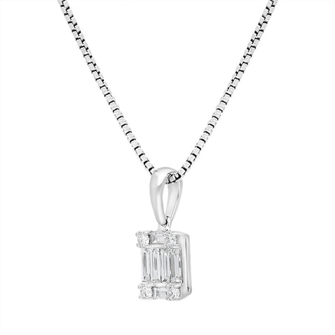 18ct White Gold 0.39ct Diamond Baguette Round Brilliant Cut Cluster Pendant