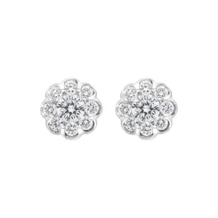 18ct White Gold 0.39ct Diamond Cluster Scallop Edge Stud Earrings FEU-2782