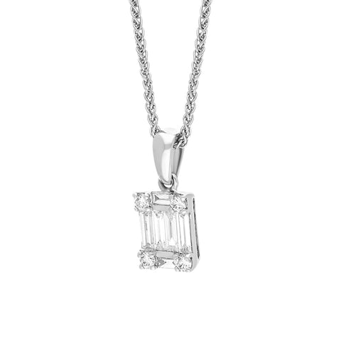 18ct White Gold 0.42ct Diamond Round Brilliant and Emerald Cut Cluster Pendant