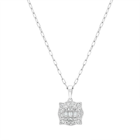 18ct White Gold 0.42ct Diamond Baguette Cut Cluster Pendant, FEU-2490