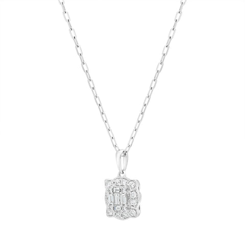 18ct White Gold 0.42ct Diamond Baguette Cut Cluster Pendant