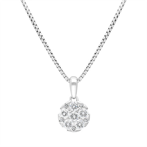 18ct White Gold 0.46ct Diamond Round Cluster Pendant, FEU-2679.