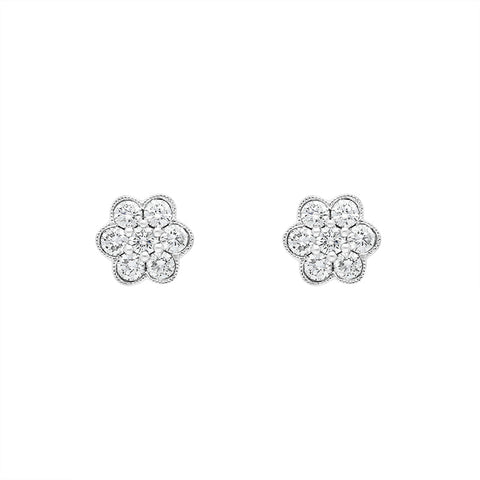 18ct White Gold 0.47ct Diamond Flower Cluster Stud Earrings, FEU-2360.