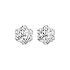 18ct White Gold 0.47ct Diamond Flower Cluster Stud Earrings, FEU-2690.