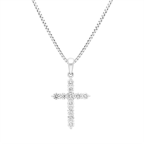 18ct White Gold 0.50ct Diamond Cross Pendant, FEU-2675.