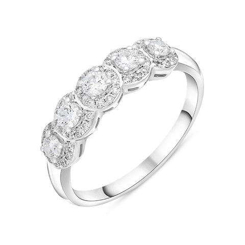 18ct White Gold 0.50ct Diamond Pave Cluster Half Eternity Ring, FEU-2648