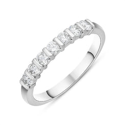 18ct White Gold 0.51ct Diamond Seven Stone Bar Set Ring, FEU-821.