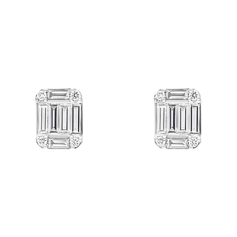 18ct White Gold 0.62ct Diamond Emerald Brilliant Cut Cluster Stud Earrings, FEU-2547.