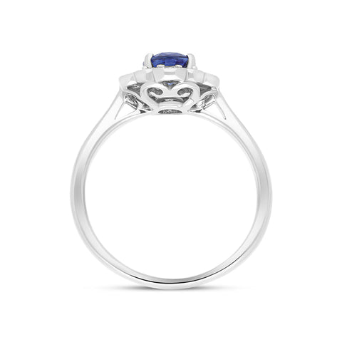 18ct White Gold 0.80ct Sapphire Diamond Oval Cluster Halo Ring