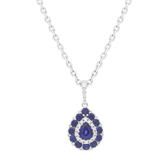 18ct White Gold 0.84ct Sapphire Diamond Cluster Pear Necklace, 12-55-385.