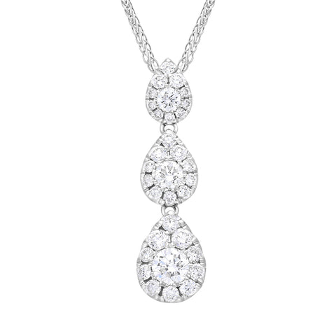 18ct White Gold 0.89ct Diamond Triple Drop Pave Cluster Pendant FEU-2752