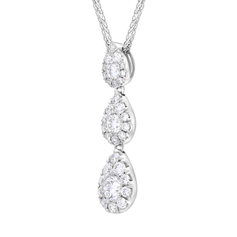 18ct White Gold 0.89ct Diamond Triple Drop Pave Cluster Pendant