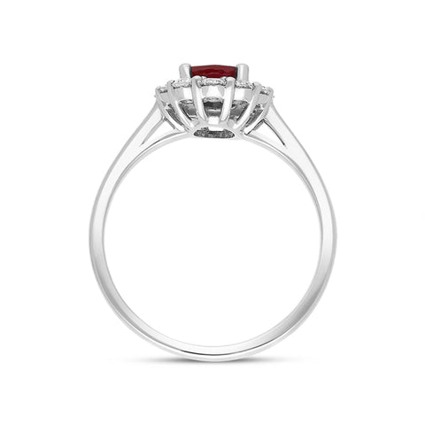 18ct White Gold 0.98ct Ruby Diamond Oval Cluster Halo Ring