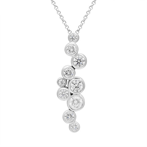 18ct White Gold 1.01ct Diamond Offset Cascading Pendant FEU-2830