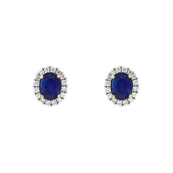 18ct White Gold 1.52ct Sapphire Diamond Cluster Oval Stud Earrings, PJW-420