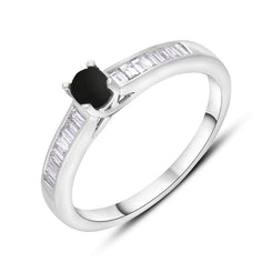 18ct White Gold Whitby Jet Diamond 0.20ct Round Claw Set Ring, R1270.