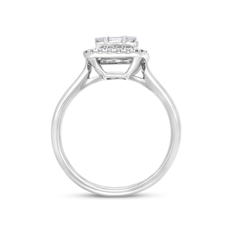 18ct White Gold Diamond Baguette Cut Vintage Style Cluster Ring