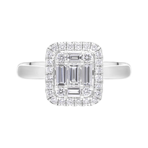 18ct White Gold Diamond Baguette Cut Vintage Style Cluster Ring