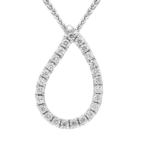 18ct White Gold Diamond Open Pear Shaped Pendant Necklace FEU-2756