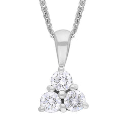 18ct White Gold Diamond Three Stone Pendant Necklace FEU-2876
